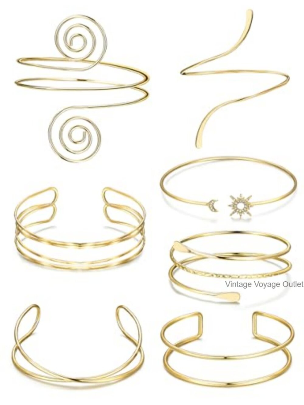 7 Pc Arm Cuff Jewelry Set Adjustable Upper Arm Bangle Armlet